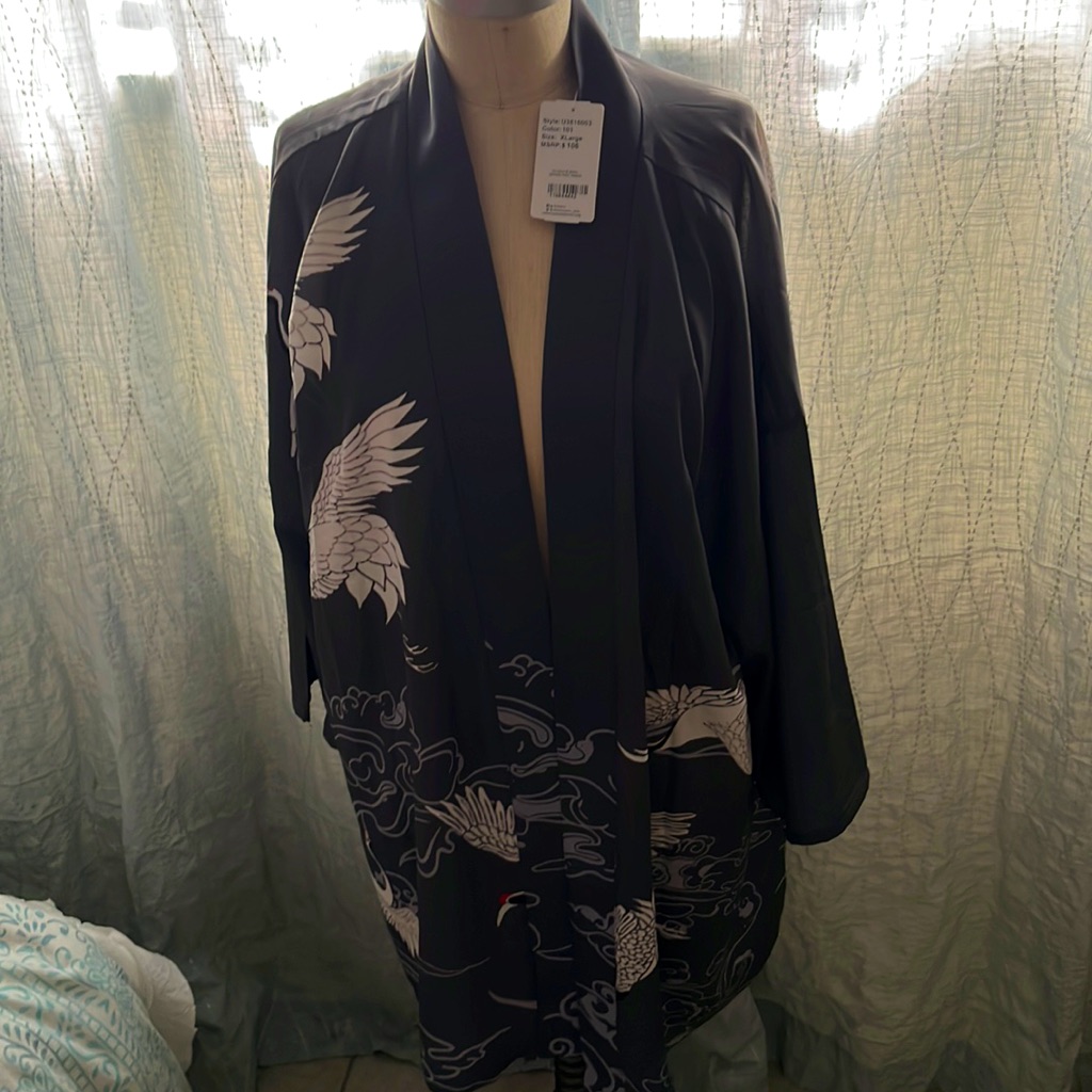 Simple Suzanne Betro Grey Duster With Birds Size Xl
